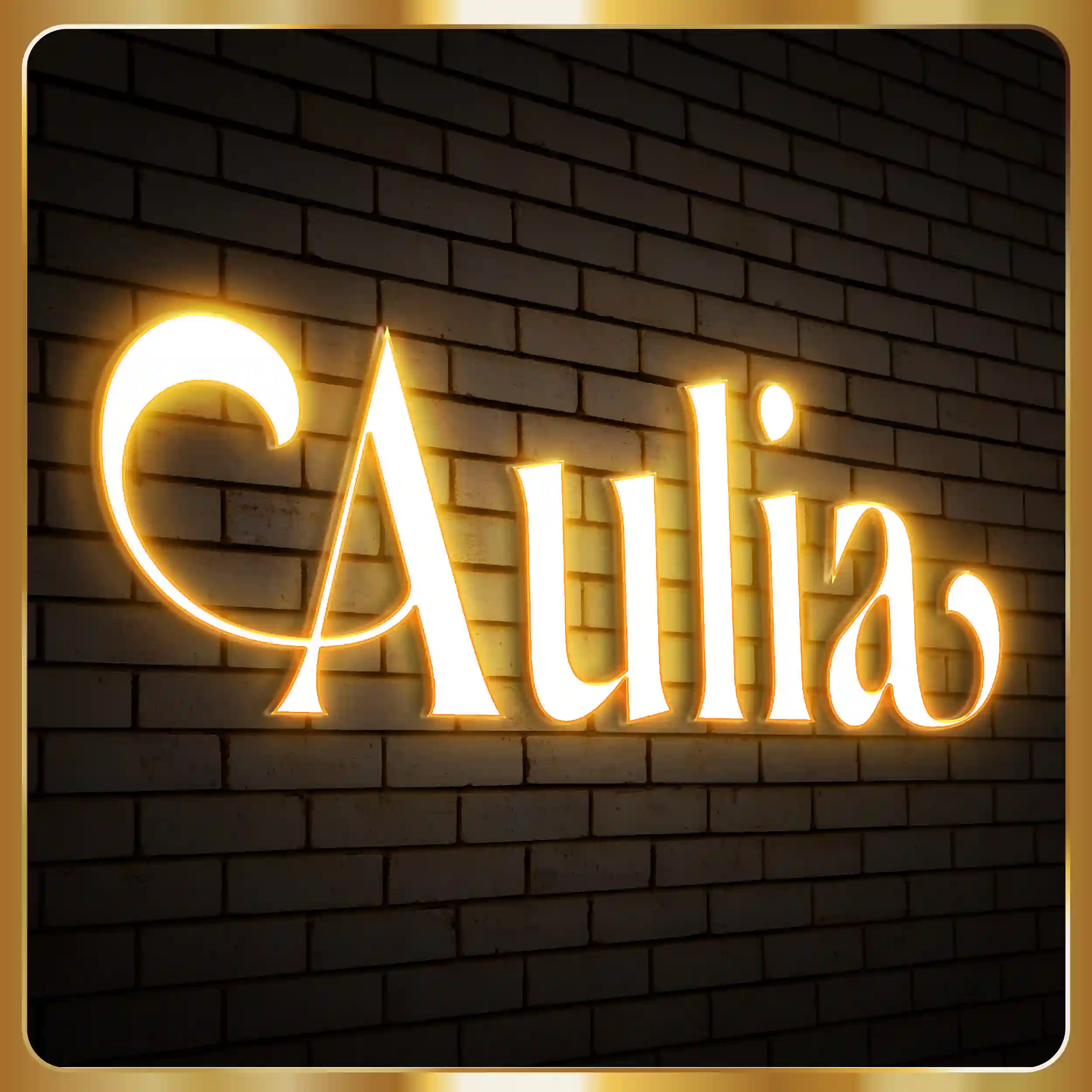 led sign with gold lettering on a black background.